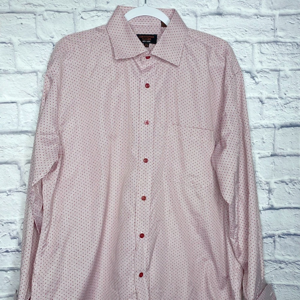 Christopher Tanner Shirt Men's Size 17.5 34/35 Red White Button Up‎ Long Sleeve - Picture 2 of 7
